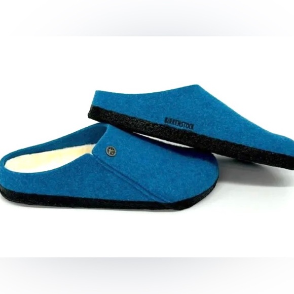 Birkenstock slip on clogs blue clogs faux shearling footbed Birks blue clogs 9 - Picture 3 of 14